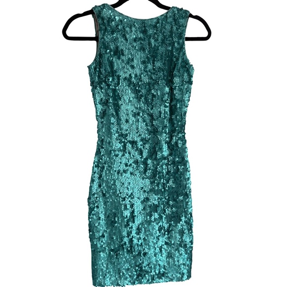 DRESS THE POPULATION Aqua Blue Sequin Sleeveless Kim Mini Party Dress XS - Picture 11 of 11